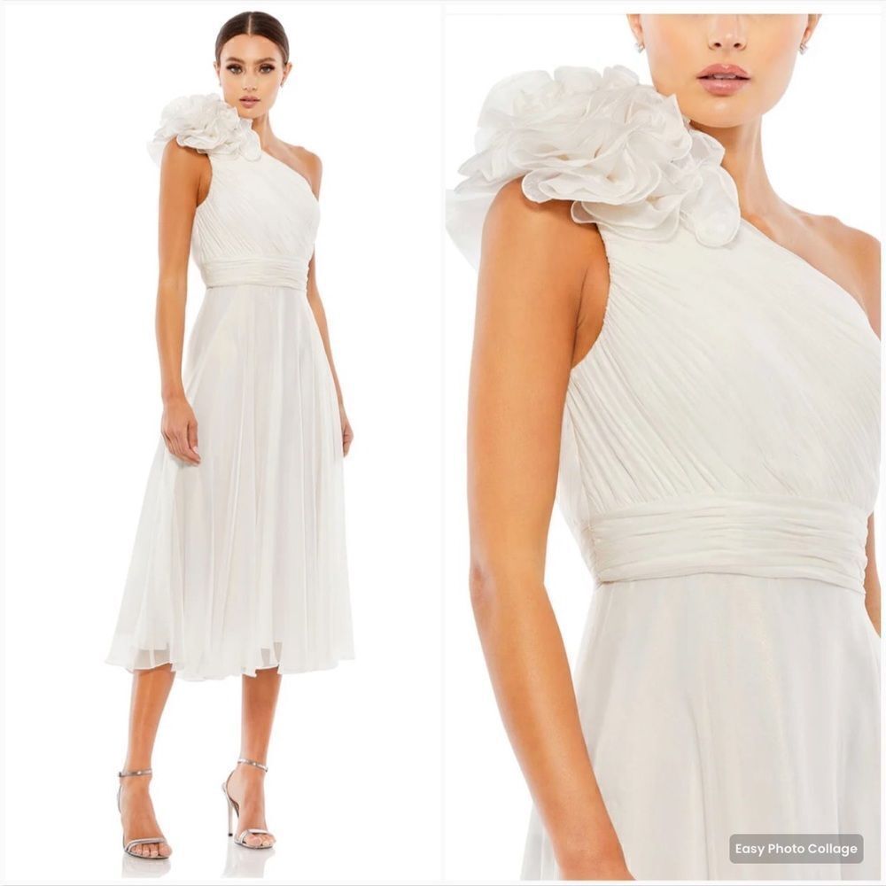 NWT Mac Duggal ROSETTE ONE SHOULDER TEA LENGTH DRESS